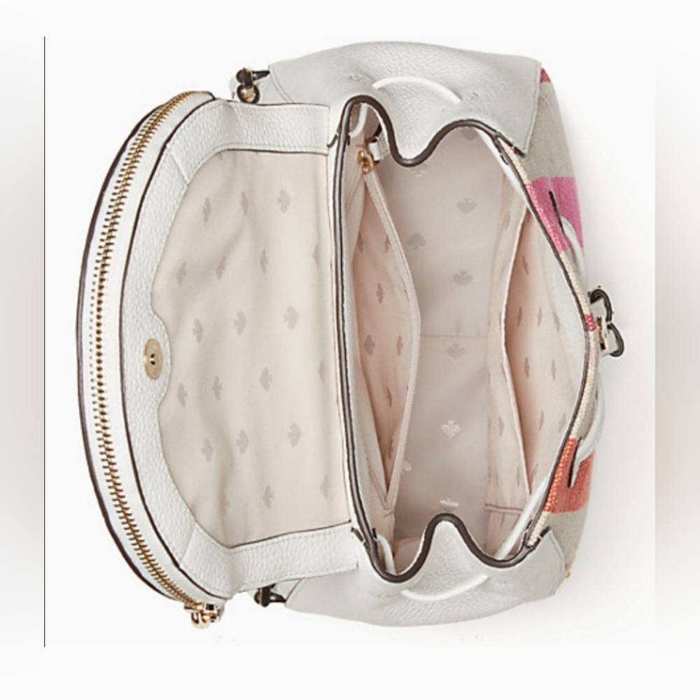 KATE SPADE LEILA MD FLAP  BACKPACK STRIPED CANVAS - Picture 3 of 6